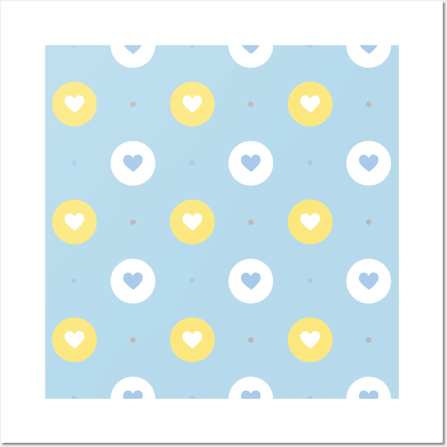 White Blue Hearts Pattern Wall Art by PaperDreamPod
